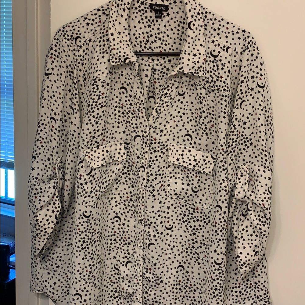 Torrid Womans Top Moon and Stars Georgette Blouse